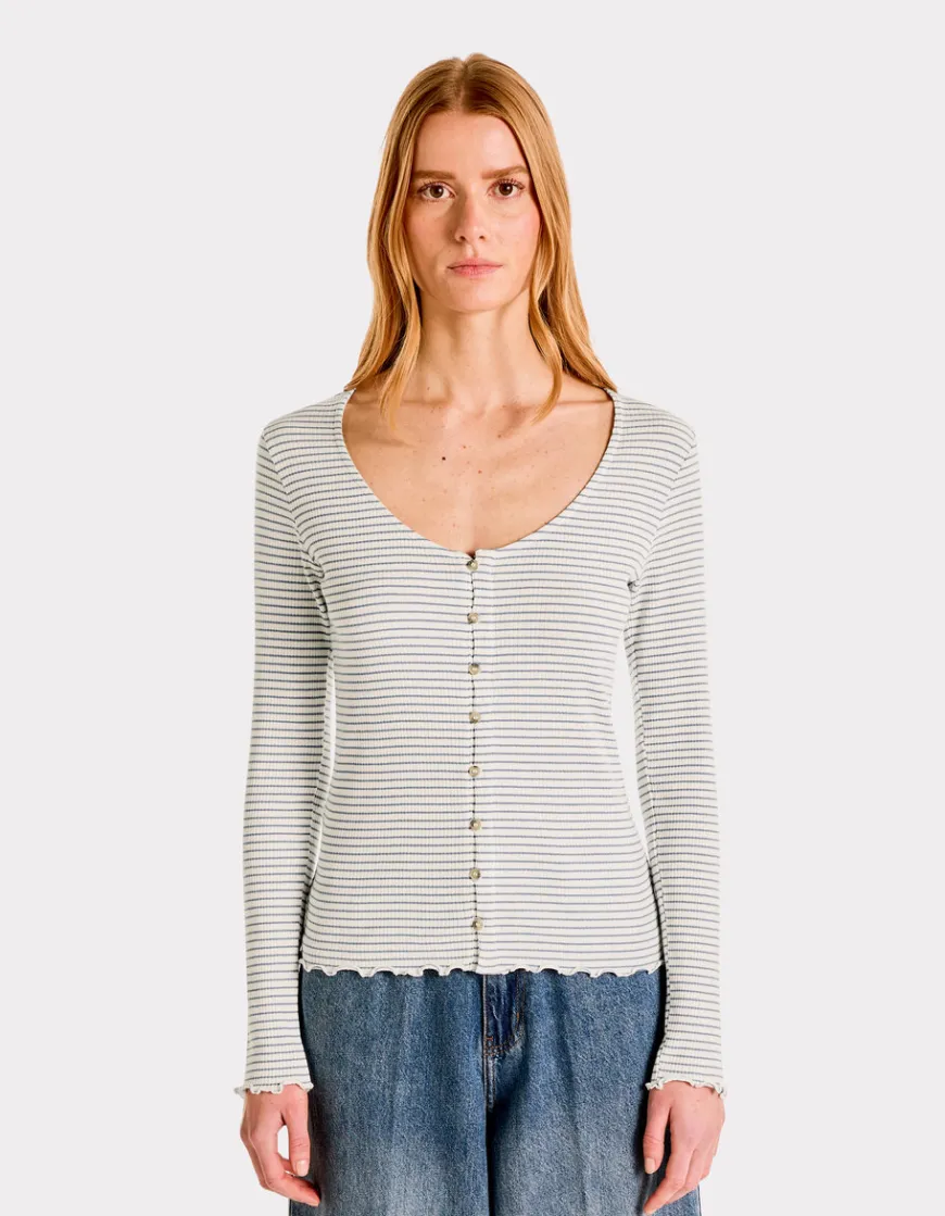 Celio T-shirt en maille côtelée rayée - écru^Femme T-Shirts & Tops