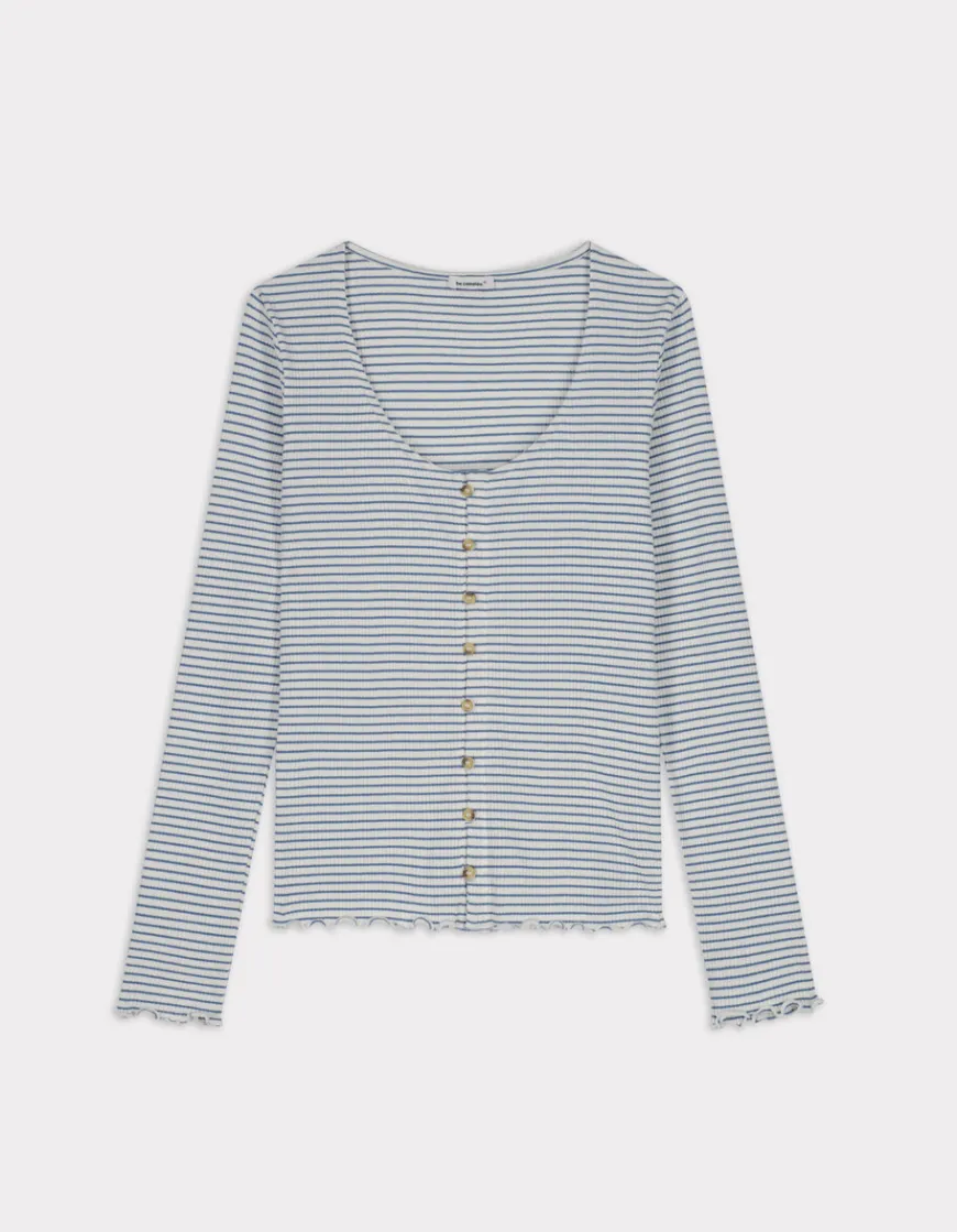 Celio T-shirt en maille côtelée rayée - écru^Femme T-Shirts & Tops