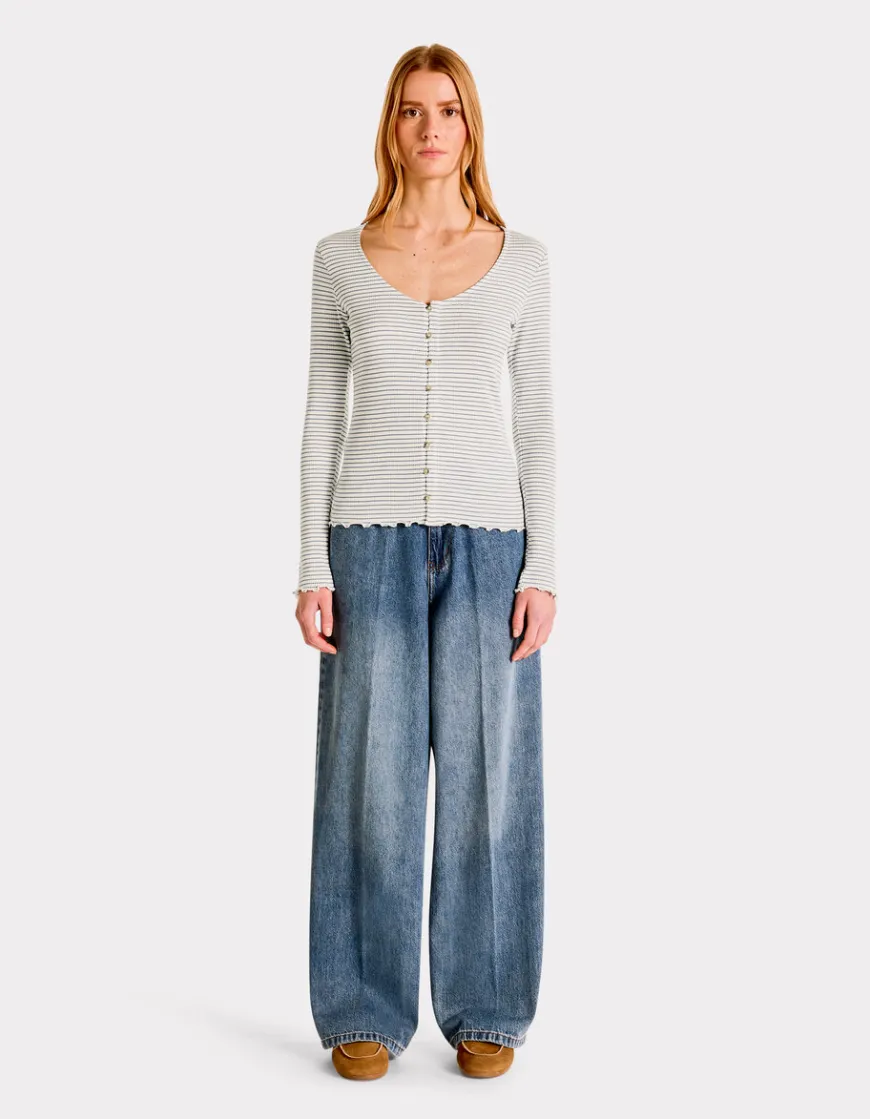 Celio T-shirt en maille côtelée rayée - écru^Femme T-Shirts & Tops