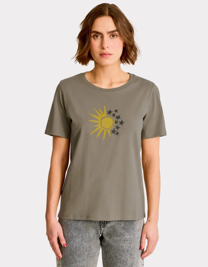 Celio T-shirt imprimé en coton - kaki^Femme T-Shirts & Tops