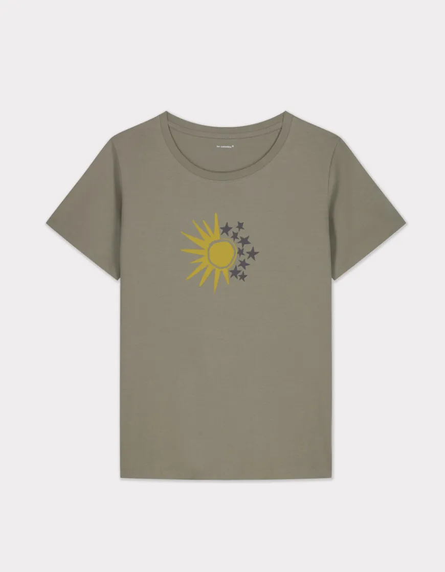 Celio T-shirt imprimé en coton - kaki^Femme T-Shirts & Tops