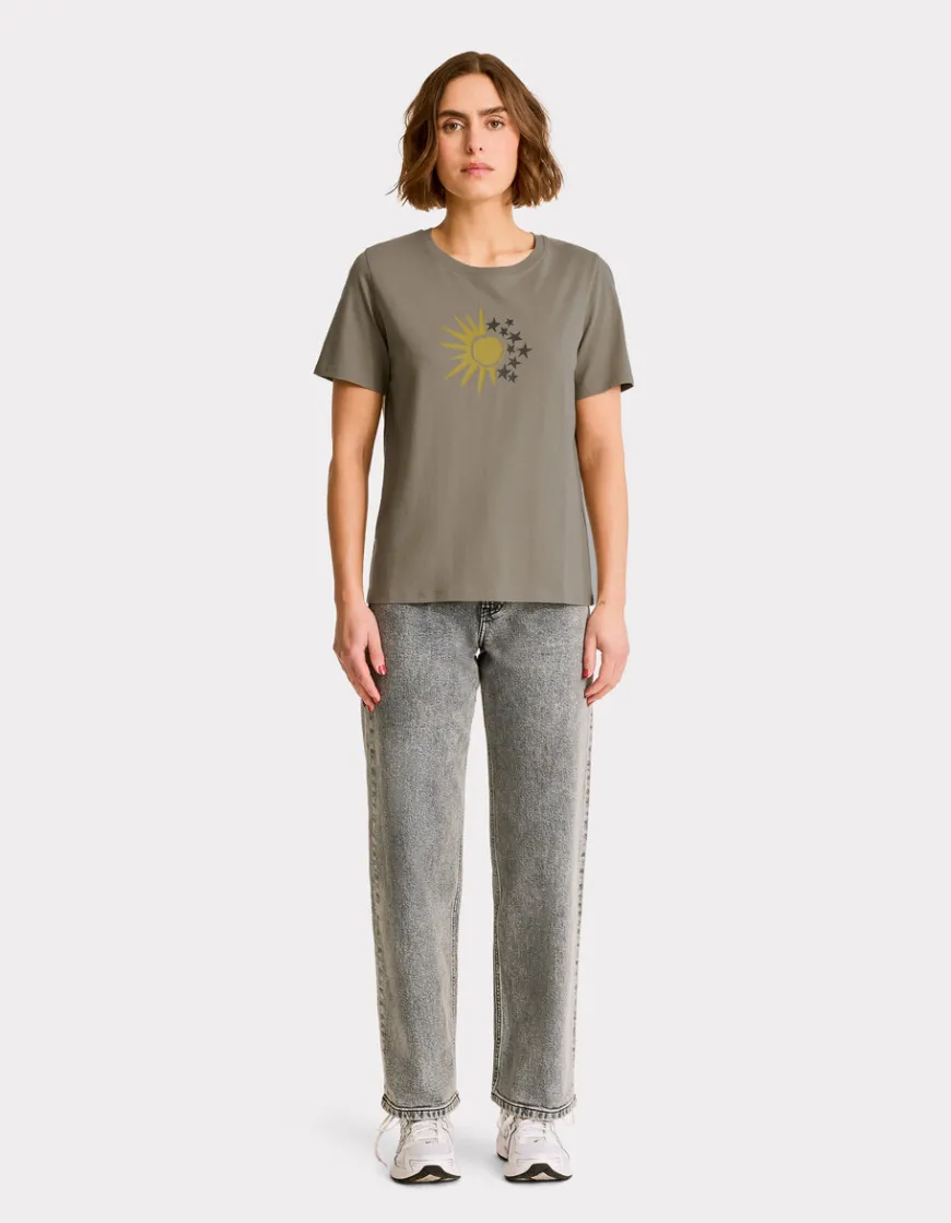 Celio T-shirt imprimé en coton - kaki^Femme T-Shirts & Tops