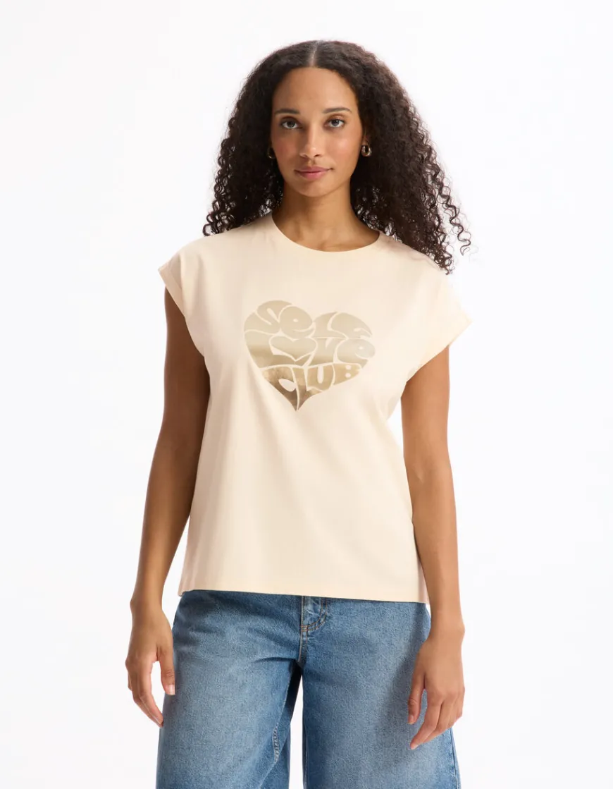 Celio T-shirt imprimé texturé sans manches - beige^Femme T-Shirts & Tops