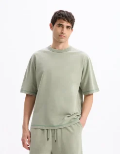 Celio T-shirt oversize col rond 100% coton - kaki^Homme T-Shirts