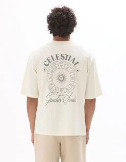 Celio T-shirt oversize col rond 100% coton imprimé astro - écru^Homme T-Shirts