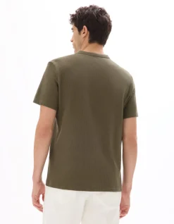 Celio T-shirt regular col Henley gaufré 100% coton - kaki^Homme T-Shirts