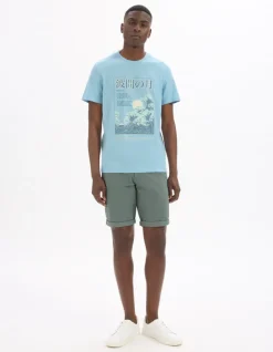 Celio T-shirt regular col rond 100% coton imprimé asie - bleu ciel^Homme T-Shirts