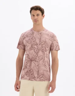 Celio T-shirt regular col rond 100% coton fleuri - rose^Homme T-Shirts