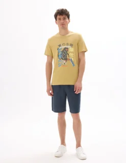 Celio T-shirt regular col rond 100% coton imprimé asie - moutarde^Homme T-Shirts