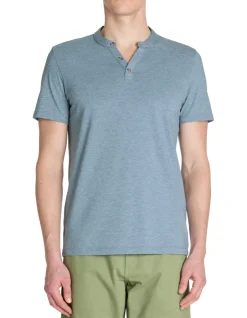Celio T-shirt regular col tunisien coton mélangé - bleu^Homme T-Shirts