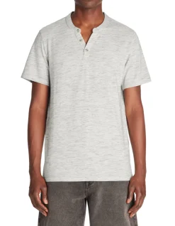 Celio T-shirt regular col tunisien coton mélangé - gris^Homme T-Shirts