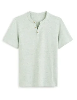 Celio T-shirt regular col tunisien coton mélangé - vert^Homme T-Shirts