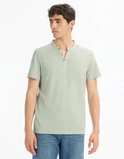 Celio T-shirt regular col tunisien coton mélangé - vert^Homme T-Shirts