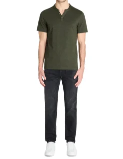 Celio T-shirt regular col tunisien coton mélangé - kaki^Homme T-Shirts