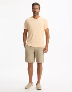 Celio T-shirt regular col v 100% coton - orange^Homme T-Shirts