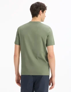 Celio T-shirt regular col v 100% coton - vert^Homme T-Shirts