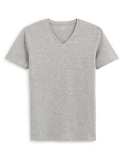 Celio T-shirt slim col v en coton stretch + long - gris chiné^Homme T-Shirts