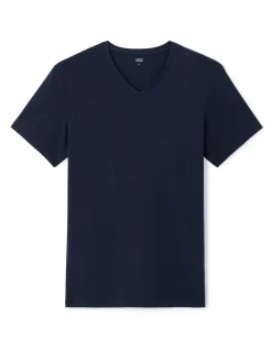 Celio T-shirt slim col v en coton stretch + long - marine^Homme T-Shirts