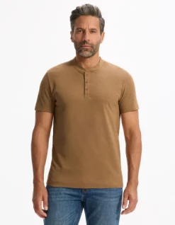 Celio T-shirt straight col tunisien 100% coton - marron^Homme T-Shirts