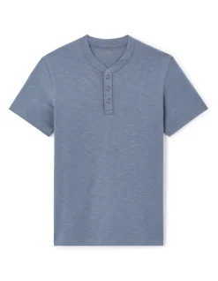 Celio T-shirt straight col tunisien 100% coton - bleu^Homme T-Shirts