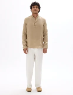 Celio Vareuse col mao 100% lin -^Homme Chemises|Sélection Lin