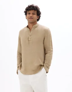 Celio Vareuse col mao 100% lin -^Homme Chemises|Sélection Lin
