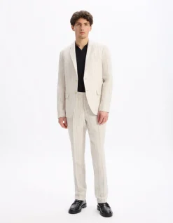 Celio Veste de costume slim 100% lin rayé - naturel^Homme Sélection Lin|Vestes De Costumes